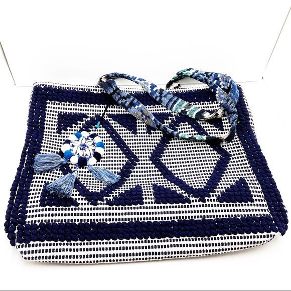 {Steven} Zita Navy Multi Carpet Tassel Tote - Picture 15 of 16
